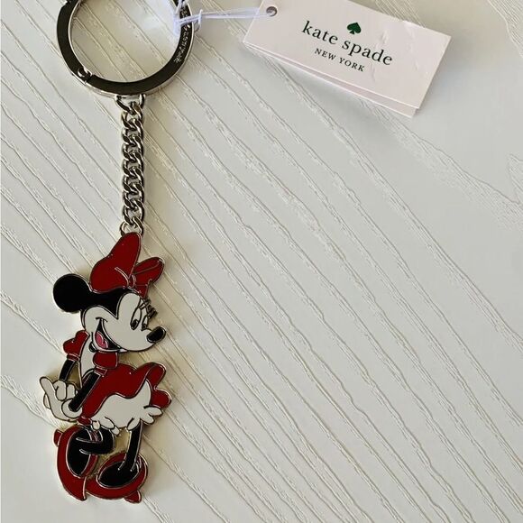Kate Spade Disney X Key Ring/Fob- Minnie Mouse- red black white- gold tone NWT - Picture 3 of 7